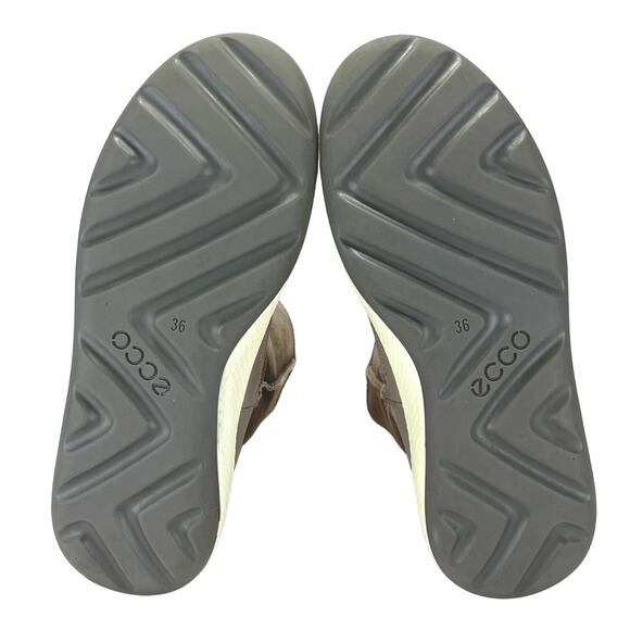 Ecco Women Taupe Winter Boot Size 5-5.5 Leather Shearling Lined Foldable Bootie - Picture 8 of 16